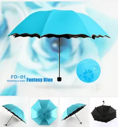 Paraplyer kvinnors bärbara paraply vindtäta 3 våt blommor i vatten förändra färg uv resistent sol/paraply xobw 230330