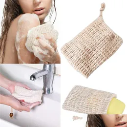 Andra badtoalettförsörjningar Naturligt Ramie Foaming Net Hangable Cotton and Linen Soap Saving Påsar som används för exfolierande dusch Mas dhtqi