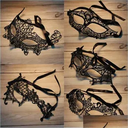 أقنعة الحفلات سوداء Y Lace Masquerade قناع الكرنفال Halween Half Face Ball Festive Supplies Drop Droviour Home Garden DHFJD