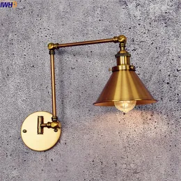 Vägglampor IWHD Golden Retro LED -lampan Vintage Wandlamp Swing Long Arm Lights For Home Lighting Industrial Sconce Arandela