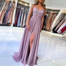 Casual Dresses Sexy High Slits Lace Dress Women Fashion Floral Coral Bridesmaid Party Elegant Female Wedding Guest Robe Vestidos
