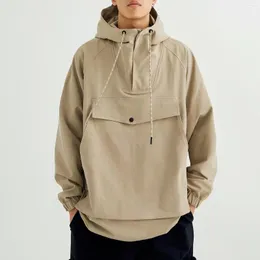 Erkek Ceketler Yarım Zip Kapşonlu Ceket Japon Gorpcore İş Giysileri Erkekler Trendi Gevşek İnce Açık Külot Hoodies Vintage Big Cep