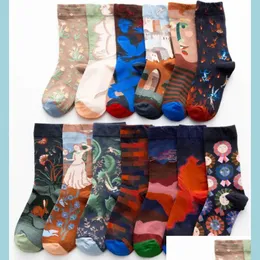 Gaiters Long Sock Women Socks Cotton Cartoon Print Creative Fashion Personlig nyhet Vinter Varm bekväm Drop Delivery Shoes DHWXS