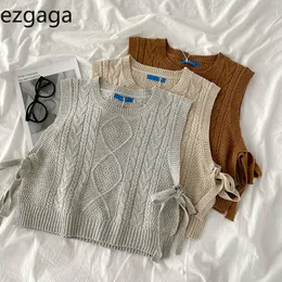 Damenwesten Ezgaga Damenpullover Tank Top Herbst Korean Argyle Bandage Pull Ärmellos Solides, locker gestricktes Tank Top Kurzarm Straßenbekleidung 230330