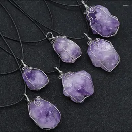 Pendant Necklaces Wire Wrapped Crystal Necklace Reiki Healing Stone Purple Quartz Rock Cluster Flower Natural Amethysts Pendants