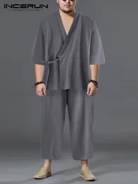 Mäns sömnkläder japanska män kimono pyjamas set herr klänning klänning 2 st/set badrum lösa pyjamas incerun bekväm pyjamas hombre 230330