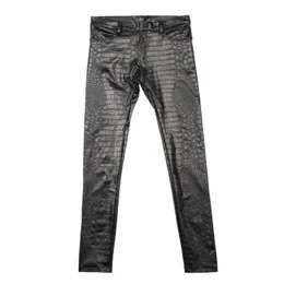 Men's Jeans Fad Imitate s Texture Tight Trousers Legging Aligator PU Leather Motorcycle Pencil Pants Thin Fleece Winter Streetwear 230330