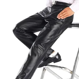 Jeans masculinos toshine marca homens calças de couro que trabalham elástica elástica leve calça de punho casual smart PU MOTOR PLUS TAMANHO 230330