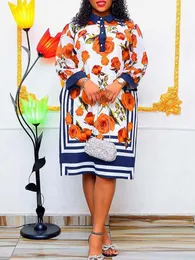 Sukienki plus size Vonda Rozmiar 5xl Autumn Bohemian Women Long Rleeve Lapel Flow Flower Drukowana długość klapy swobodne satynowe impreza 230330