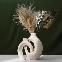 Planters POTS Capiron Nordic Ceramic Interlock Vase Bridal Shower Wedding Pojkvän Present Girlfriend Pampas Grass vardagsrum Hem Dekoration 230330