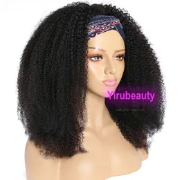 Malaysiskt mänskligt hår Capless Wig Afro Pannbandspekor 10-26 tum naturlig färg 150% 180% 210% densitet yirubeauty