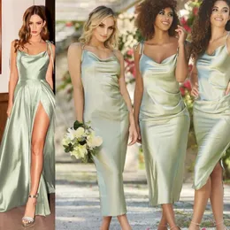 Sexy Spaghetti Straps Sleepwear For Bride Bridesmaids Wedding Party Night Gowns With Side Slit Silk Satin Summer Women Undergarments CPS3024