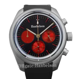 50: e män Luxury Watch Watches Quartz Movement Chronograph Montre de Luxe armbandsur Två ton rött svart ansikte rostfritt gummiband