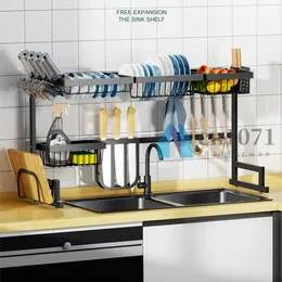 Storage Holders Racks Telescopic Black Dish Drying Rack Over the Sink Kitchen Shelf Countertop Space Saver Stand Tableware Drainer Organizer 230331