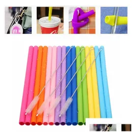 Drinking Straws Candy Color Sile St Set com caixa de alta temperatura Limpeza Pushing Outdoor Protable Drop entrega em casa dhnx7