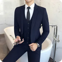 Ternos masculinos Vintage Navy Blue Wedding Men Classic Man Blazer Slim Fit Groom Groom Tuxedos Costume personalizado Homme 3 peças colete de calças