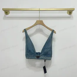 Moda feminina Tanques Roupa íntima Metal Triângulo Distintivo Sexy Deep V Denim Sling Tubo Tops Cowboy Roupas de Nylon SML