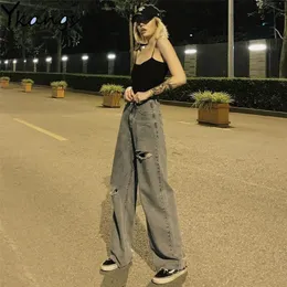 Kadınlar kot pantolon yüksek bel yırtık püskül tam uzunlukta anne jean artı boyut harajuku geniş bacak kıyafetleri pantolon sokak kıyafeti denim pantolon 230330