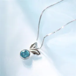 Pendant Necklaces Sole Memory Cool Mint Blue Crystal Ball Creative Sweet Silver Color Clavicle Chain Female Necklace SNE446