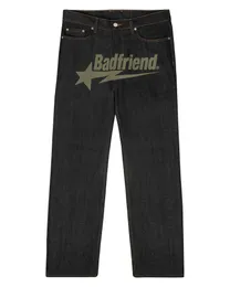 Herren Jeans Y2K Hip Hop Badfriend Brief Druck Baggy Black Hosen 2023 Harajuku Fashion Punk Rock Breite Fußhose Streetwear Yk1c