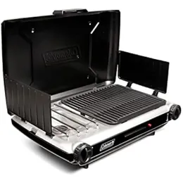 Gas Camping Grill/Stove | Classic Tabletop Propane 2-in-1 Grill/Stove 2 Burner compass