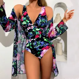 Kobiety w dziedzinie strojów kąpielowych Kobiety kwiatowe nadruki stroju kąpielowego głębokie v szyja 2 sztuki kostium kąpielowy seksowne monokini garnitury Summer Wear Długie szorty