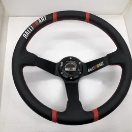 Universal Racing 350mm 14inch Rallyart Deep Dish Drifting Rally Steering Wheel PVC Leather With Logo For Mitsubishi EVO