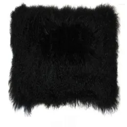 Pillow Black Real Mongolian Fur Cover Genuine Tibetan Lamb CoverS 12"x20" Cojines Decorativos Para Sofa Decorative