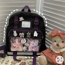 Flickor axel itabag tonåring japanska skolväskor nylon kvinnor andra väska transparent fickelement ryggsäck mochila