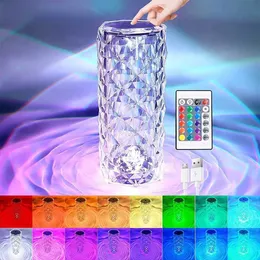 Nattlampor RGB fjärrkontroll Akryl Crystal Desk Lamp Indoor Touch Atmosphere Rose Crystal Table Lamp Decorative Night Light P230331