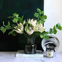 Dekorative Blumenkränze 1 STÜCK Künstliche Blumenseide König Protea Arrangement Kaiser Dekoration Party Zuhause Tisch Gefälschte Weiße Hochzeit E4J2