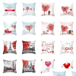 Federa per cuscino Buon San Valentino Federa Peach Skin Day Er Amante a forma di cuore Divano Tiro Goccia Consegna Casa Giardino Tessili Biancheria da letto Sup Dhtn5