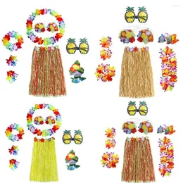 Stage Wear 8pcs/set 8Pcs Glasses Garland Wristbands Necklace Costume Fancy Dress Hawaiian Hula Skirt Set Headband