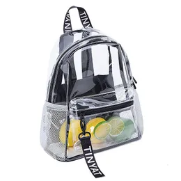 School Bag's Backpack Transparent Waterproof PVC Female Fashion College Students Large Solid Clear Backpacks 230331