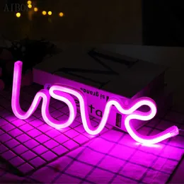 야간 조명 Led Neon Lights Love Shape Night Light Sign 램프 배터리 USB 실내 크리스마스 결혼식 생일을위한 이중 전원 야간 조명 P230331