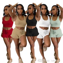 Våren Summer Womens Tracksuits Designer Klädtrattläder Ris Plush Comfort Solid Color Tank Tops Shorts Two Piece Set Women