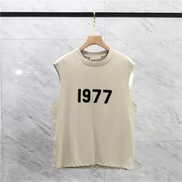 23SS İlkbahar Yaz Flocked Yelek Erkekler Tee ABD Kolsuz Tişört Kısa Kollu Sokak Giyim Pamuk Avrupa Günlük Unisex Tank