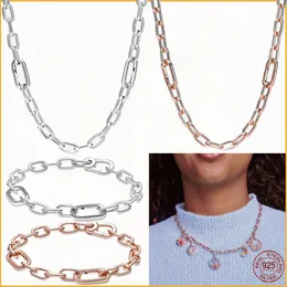 Pandora Me Link Chain Bracelet Collar 925 Sterling Silver Fit Original Charm Pulsera de bricolaje Collar Joya de joyas para mujeres Regalo de cumpleaños para mujeres