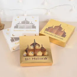 Brocada de presente 12pcs Eid Mubarak Box Caixa de chocolate Caixa de embalagens de chocolate Ramadan Kareem Favors Box for Home Islâmica Decoração Muslim Festa Muslim Supplies 230331