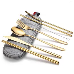 食器セットSpklifey Tableware Gold Cutlery Setポータブルトラベルステンレススチールストレージバッグキャンプ