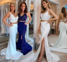 Popular Two Pieces Prom Dresses 2K23 New Lace V Neck Top Split Skirt Evening Gowns Junior Graduation Wears Bridesmaid Dress Custom Made BC15215