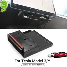 Ny bilförvaringsbox under skärmen för Tesla Model 3 Model Y 2021-2023 Nyckelkortsgadgetarrangörer Box för bilstolstillbehör