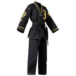 Andra idrottsartiklar Taekwondo Master Dobok Ultralight WT Fighter Polyester Suit Black Martial Arts GI med utsökt broderi 230331