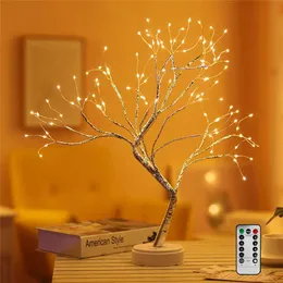 Nattljus 108 LED Silver Wire Desk Bonsai Tree Light 8 Modes DIY Artificial Tree Branch Night Light Battery USB Operated for Bedroom Xmas P230331