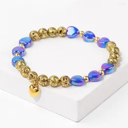 Strand Natural Lava Stone Perle Bracciale a forma di cuore Braccialetti Pendenti donne Donne colorate Reiki Gioielli da festa splendidi per ragazze Regali