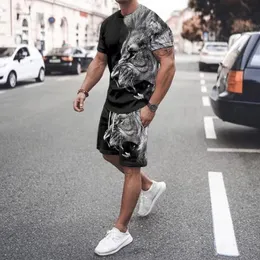 Abbigliamento da jogging Estate Bandiera da uomo europea e americana Stampa animalier Pantaloncini a maniche corte Tuta Moda 2 pezzi Abbigliamento sportivo casual