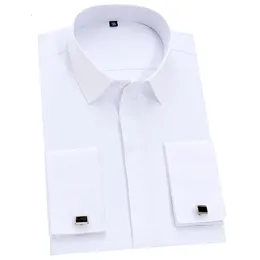 Camicie casual da uomo Abito classico da uomo con polsini alla francese Abito da sera scozzese a maniche lunghe Camicia da uomo con gemelli senza tasche Ufficio bianco 230331