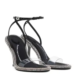 A-wang delphine sandalet ayakkabıları kadınlar pompa pompası siyah lekeli ayak parmağı julie slingback kristal marka ayak bilek kayışları bayan seksi yüksek topuklu eu35-40
