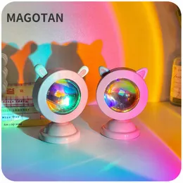 Night Lights Mini Cute Cat/rabbit Ears Mini Sunset Light USB Projection Rainbow Atmosphere Night Light Projector Photography P230331