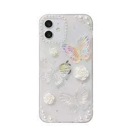 Случаи мобильных телефонов бабочки для iPhone14 13 12 Pro Max XS яблочный силиконовый прозрачный защитный корпус ретро -клей стереоскопический задний крышку мобильного телефона